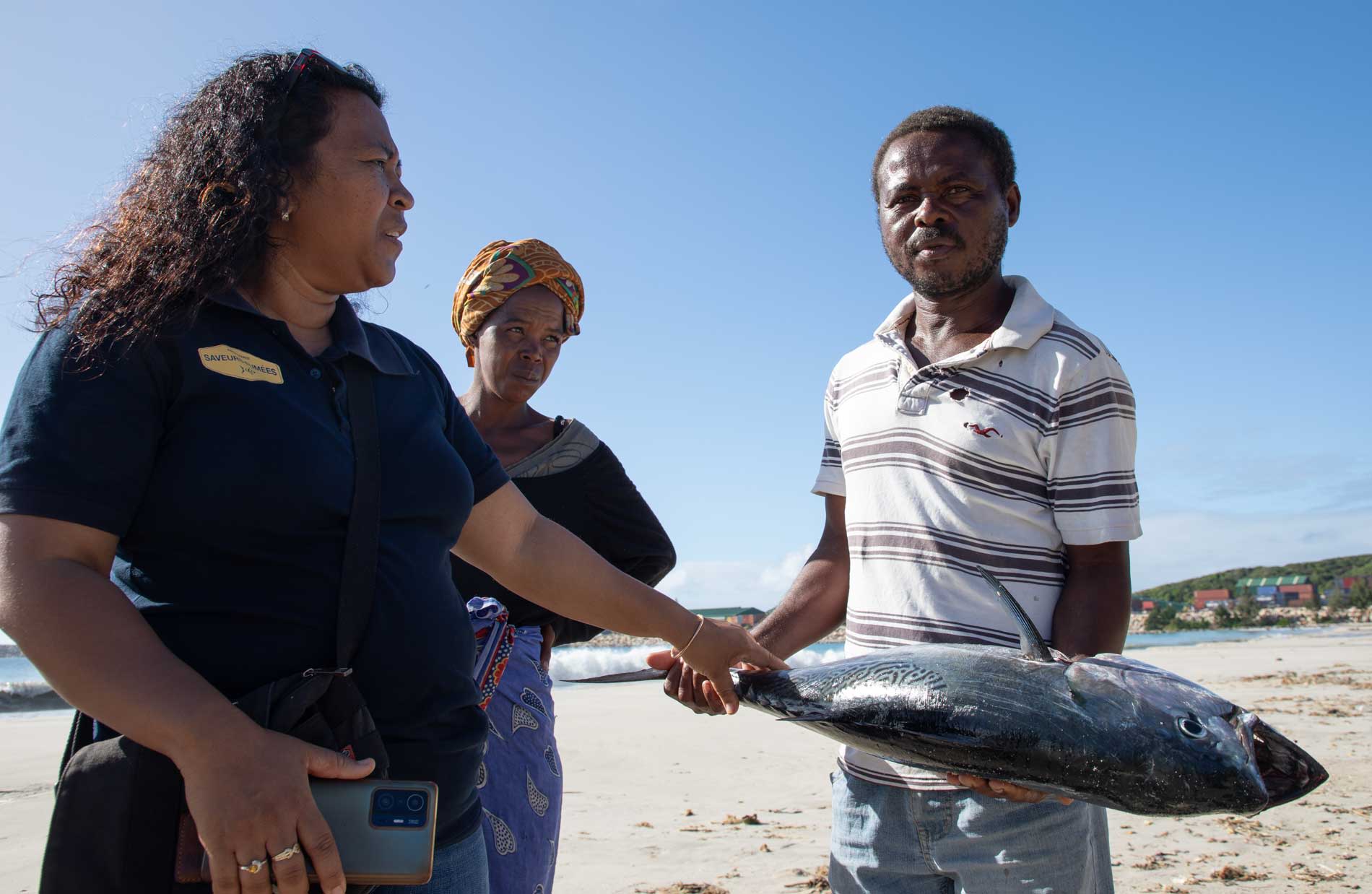Corinne Ravaroarisoa is the managing partner for Saveurs Fumees, a local business she started with her husband to serve restaurants, hotels, and the residents with fresh and smoked fish and meats. She purchases her fish directly from local fishermen in Fort Dauphin and employs locally to create jobs and build the skills of people in her community. (Daniella van Leggelo-Padilla/World Bank)