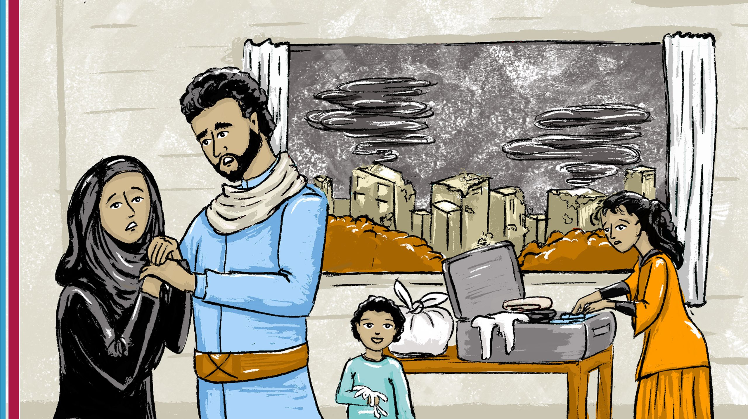 بعد عامين، وهو في مرحلة الطفولة، تدور رحى الحرب الأهلية في اليمن. وعلى حسن وعائلته مغادرة بيتهم ووطنهم والبحث عن على الأمان