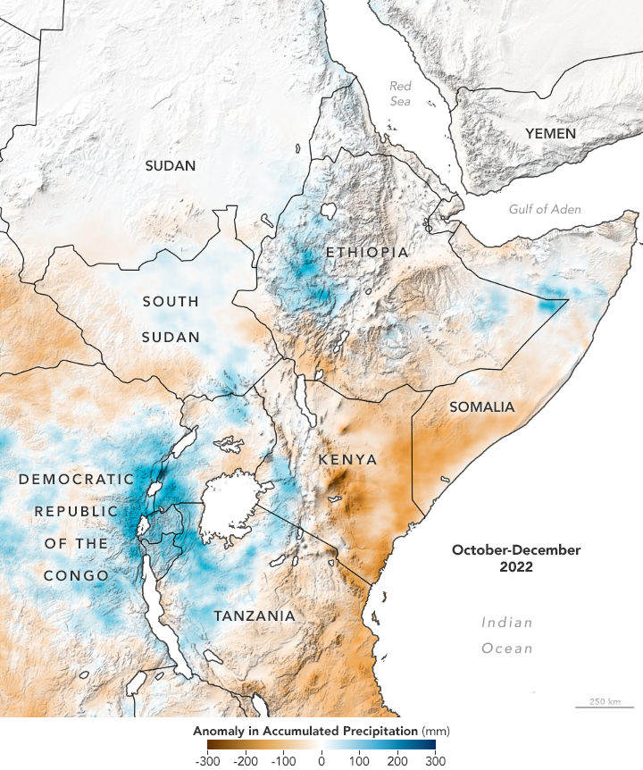 The most severe drought in 70 years threatens the Horn of Africa with famine. Source: NASA