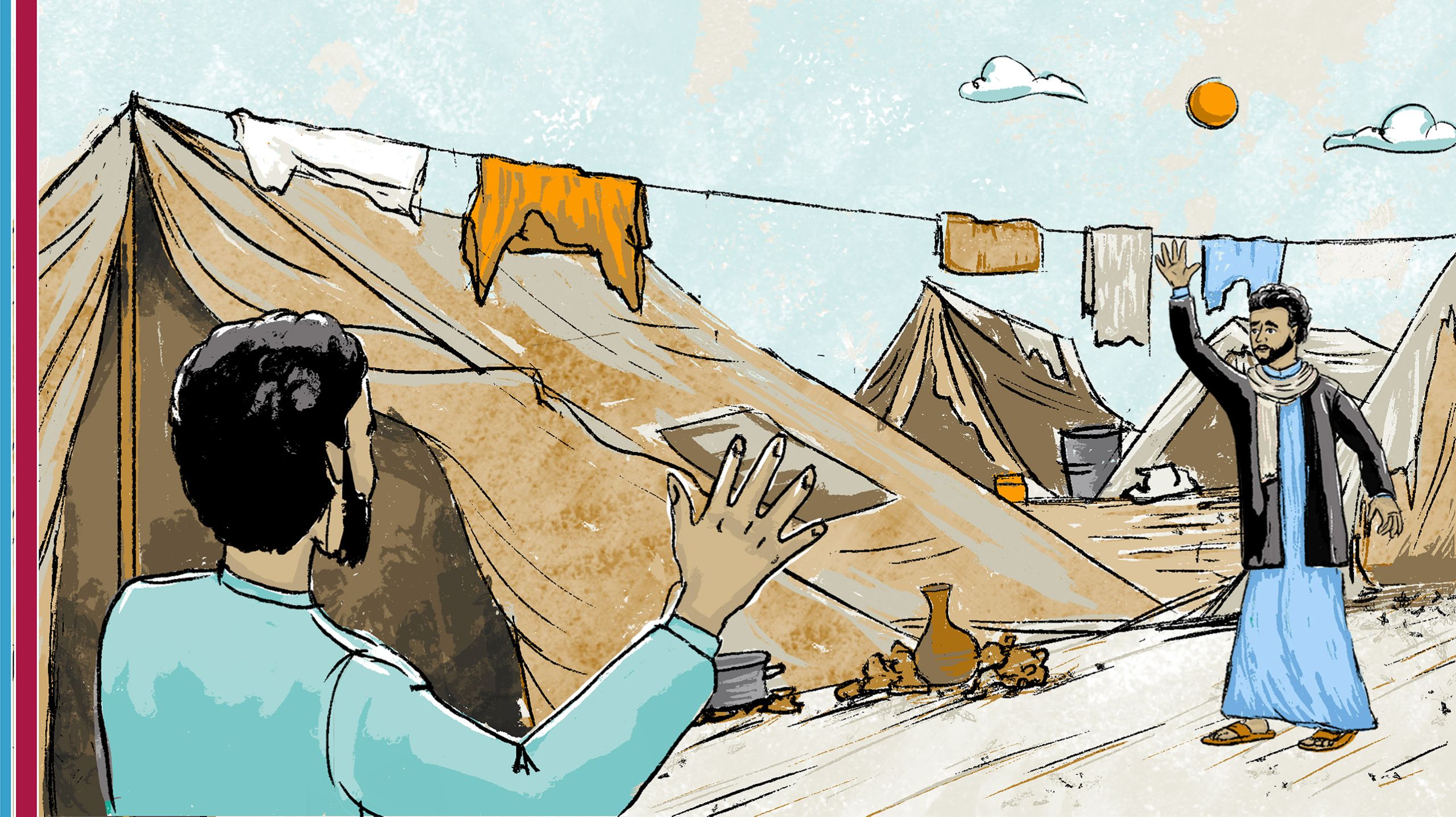 A few months later, Yusuf is called to the entrance of the camp. It is a moment of joy! His brother has found them. Hassan’s family will move into a modest home and, for the first time in over a year, there will be a roof over their head.