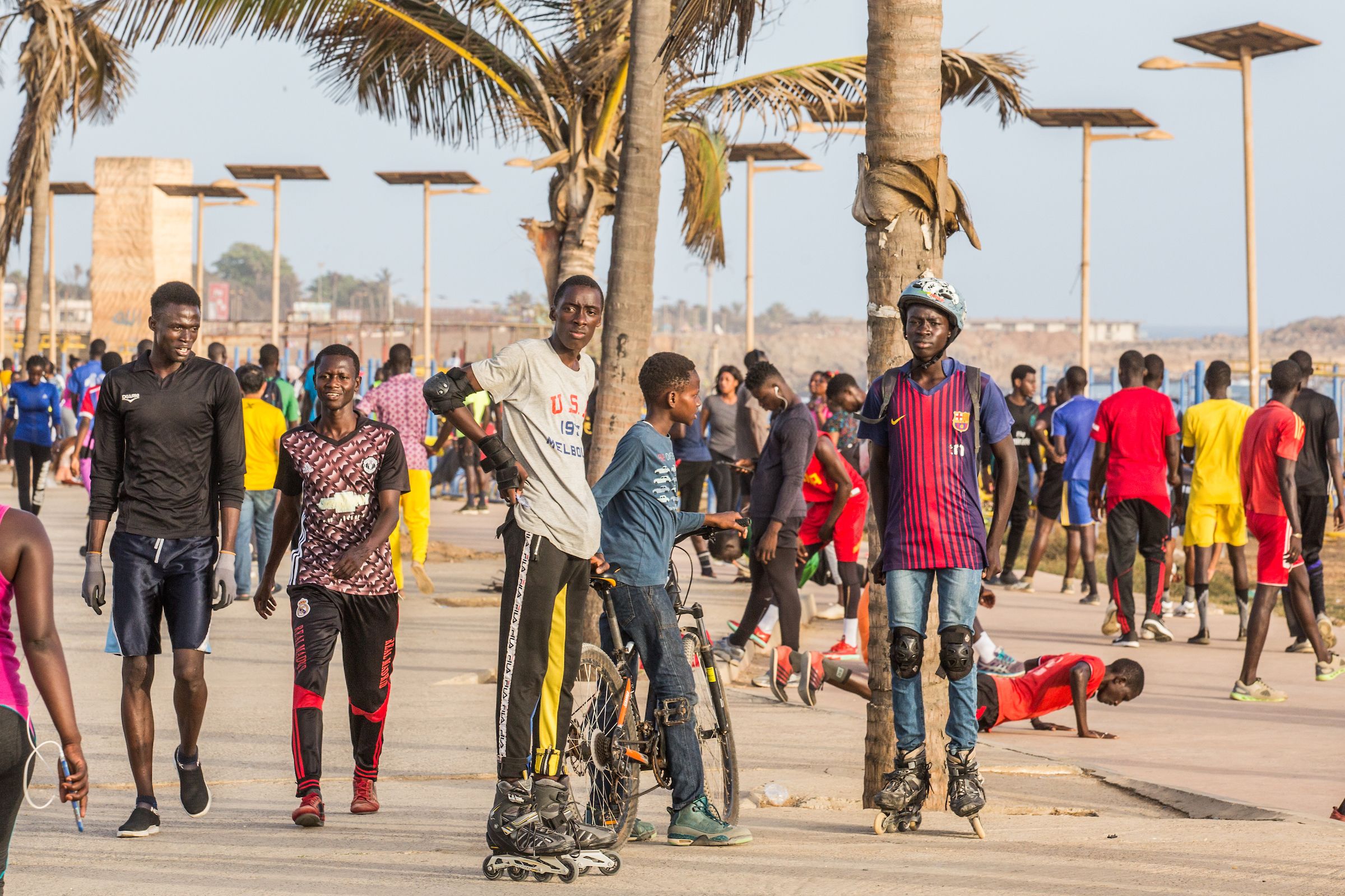 Young people gathering in the corniche area in Dakar, Senegal