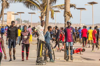 Young people gathering in the corniche area in Dakar, Senegal 