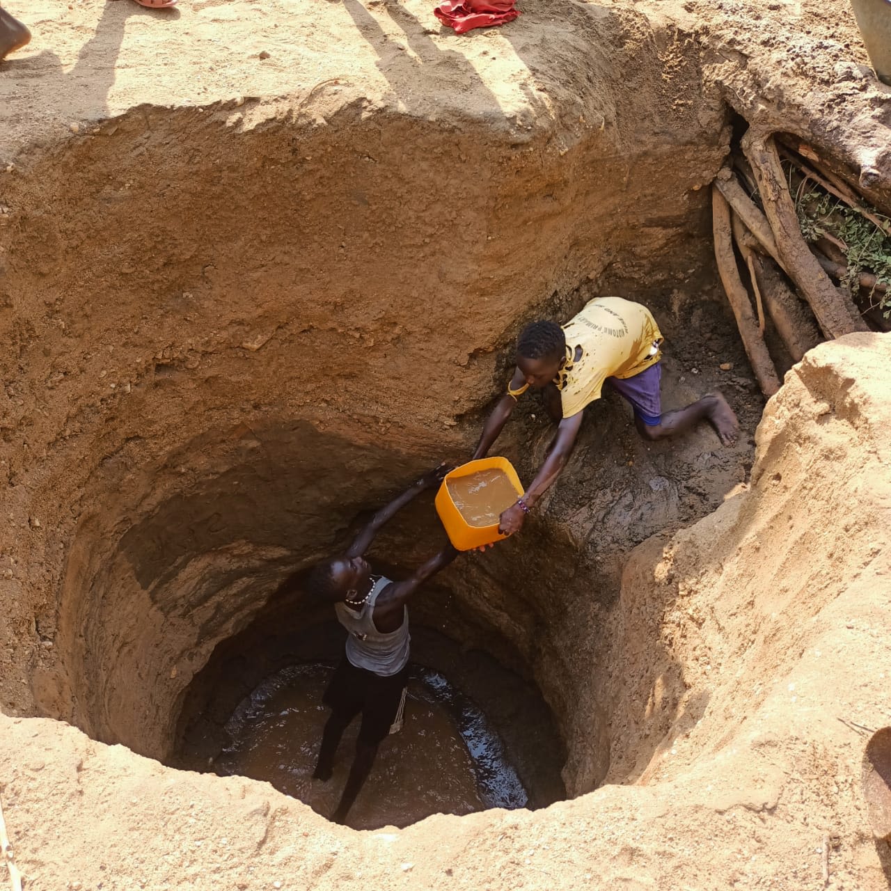 In some rural areas in South Sudan, water needs to be extracted and collected at a deeper level.