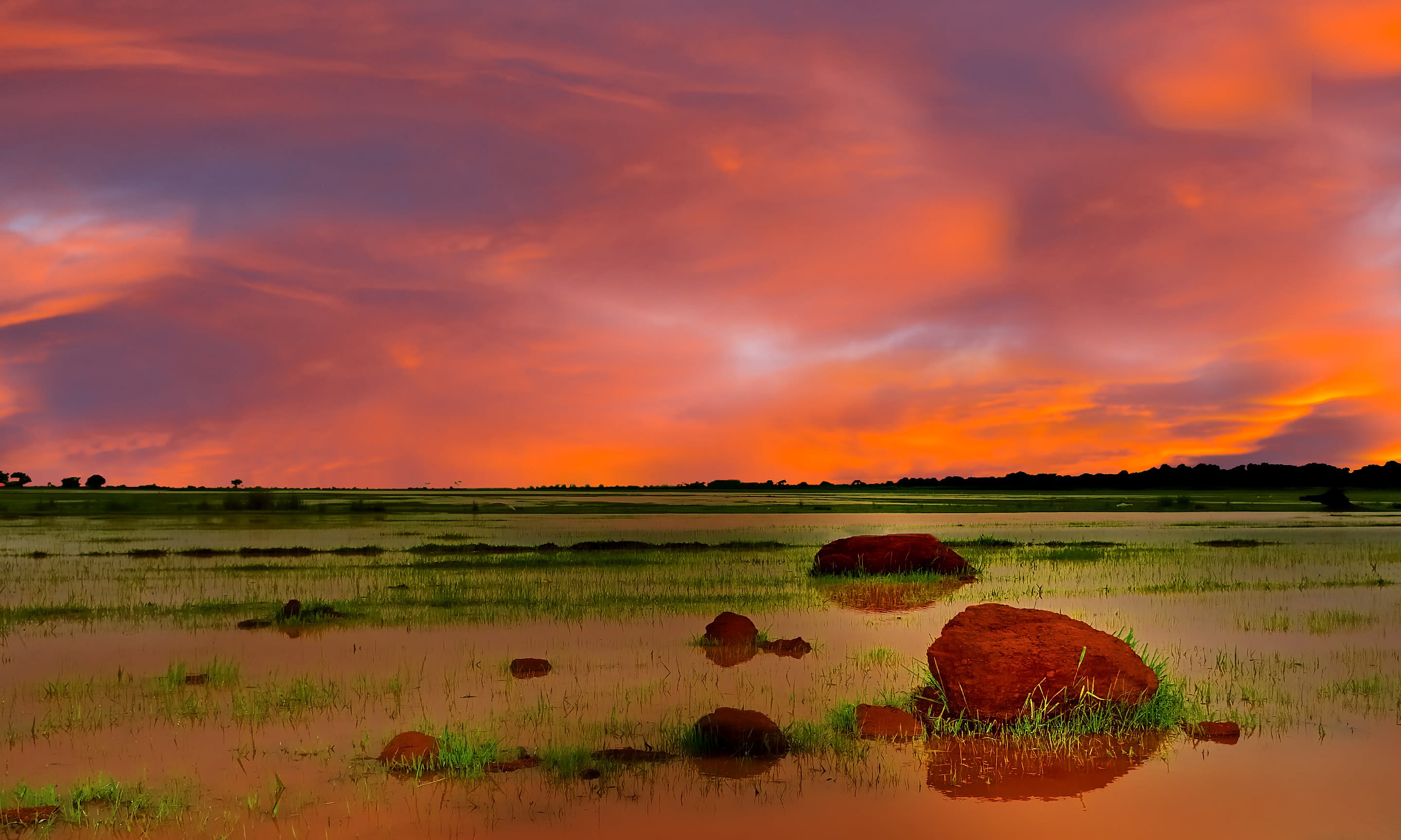 Sky panorama of the Jur River, the upper course of the river Bahr al-Ghazal in South Sudan.